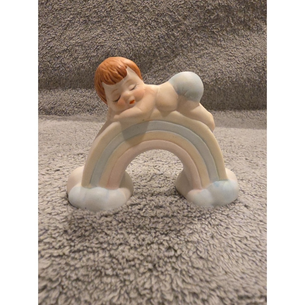 Porcelain Rainbow Baby Boy Figurine Blue Diaper Pastel Color Nursery Shower Gift